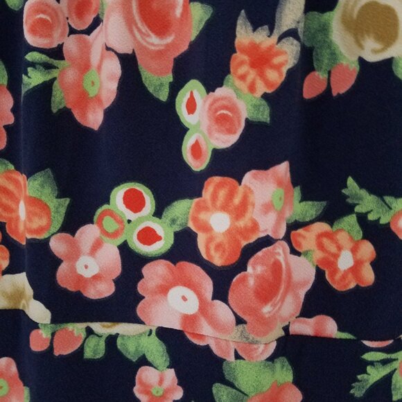 Charter Club Pleated Scoop Neckline Navy Coral Flowered Dress Cap Slv Sz 18 NWT - Picture 14 of 15